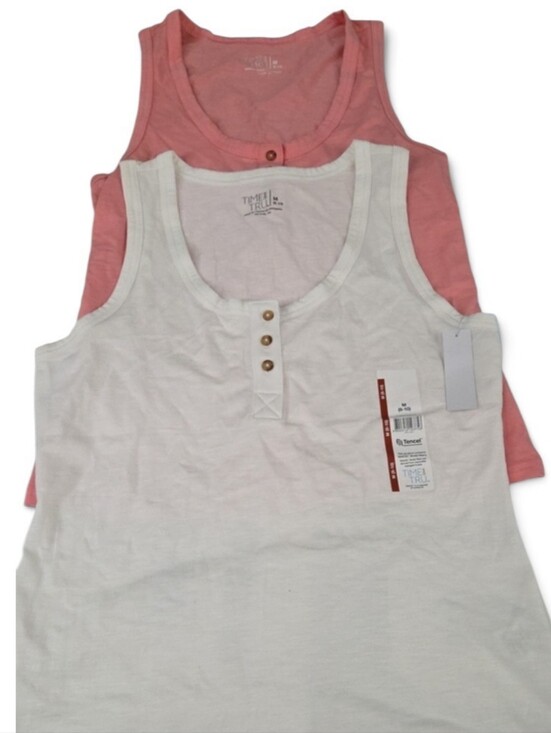 Time and Tru Tops - New Time and Tru White and Coral Tank Tops with Button Front